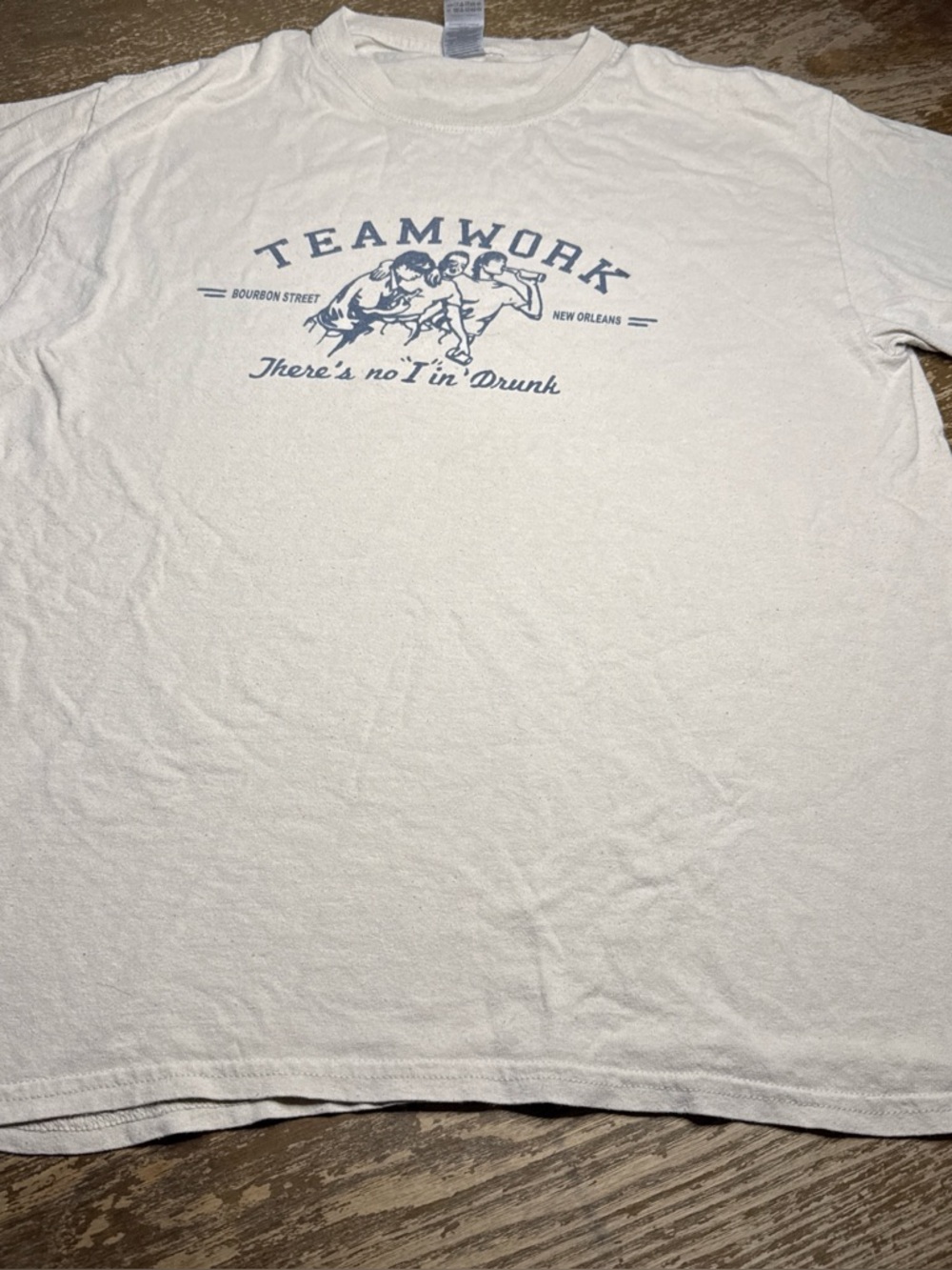 Gildan White Tee with Blue 'TEAMWORK' Graphic
